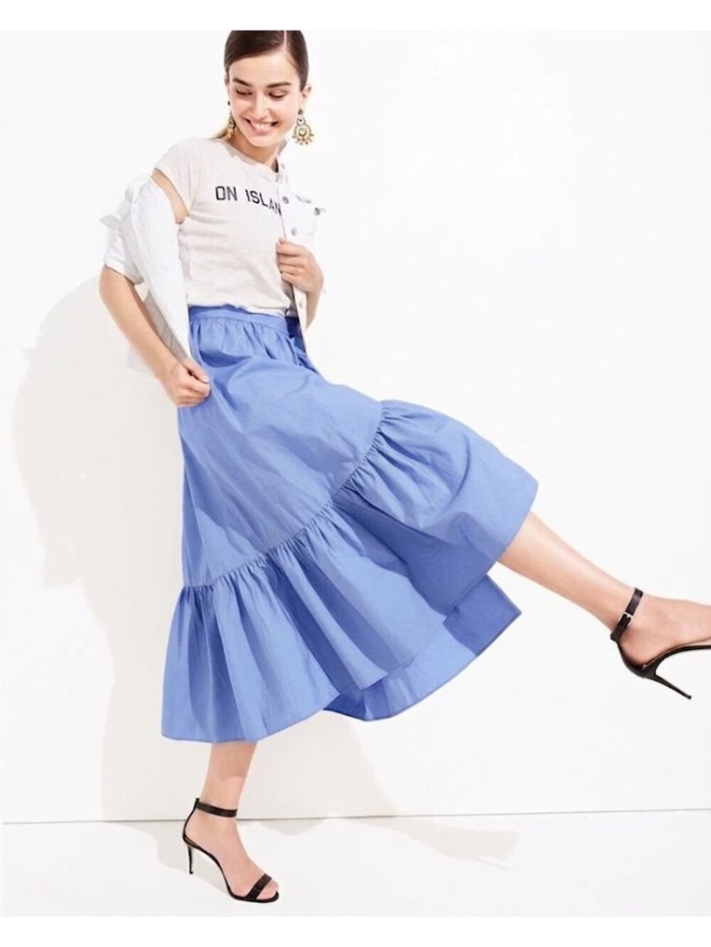 NWT J.Crew Ruffle Wrap Skirt in Bright Peri Blue Cotton Poplin 8